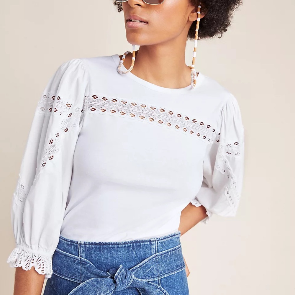 ANTHROPOLOGIE / La Vie WHITE COTTON EYELET TOP